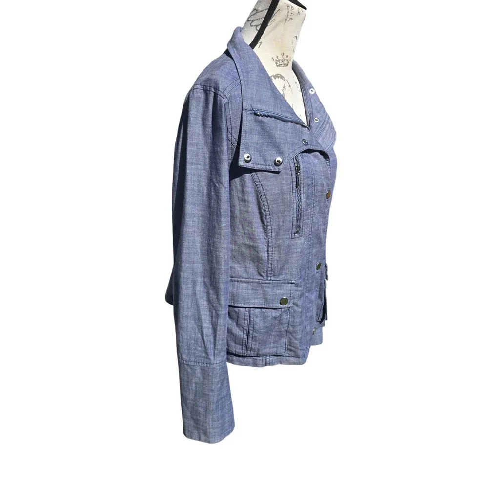 White House Black Market‎ -961 WHBM Chambray Moto Jacket Womens 14